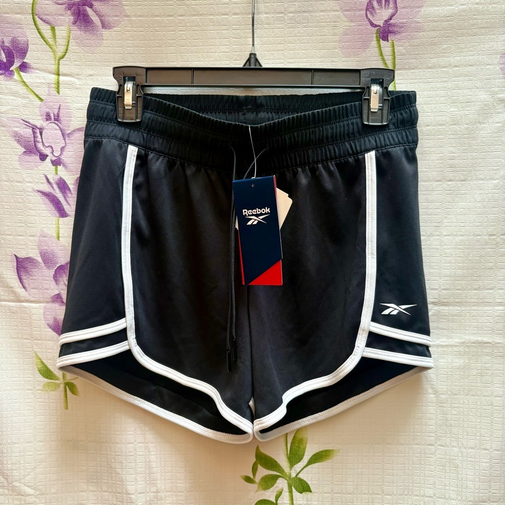 NEW Reebok Black And White Trim Athletic Shorts